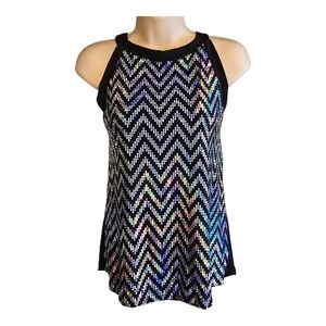 ✨AMANA Black Sequin Chevron Tank Top NWT Medium Sleeveless Sparkle Party Blouse